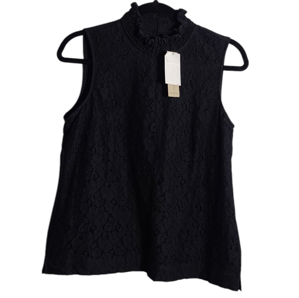 BANANA REPUBLIC NWT Lined Lace Sleeveless Tank Top in Black Size Petite Small